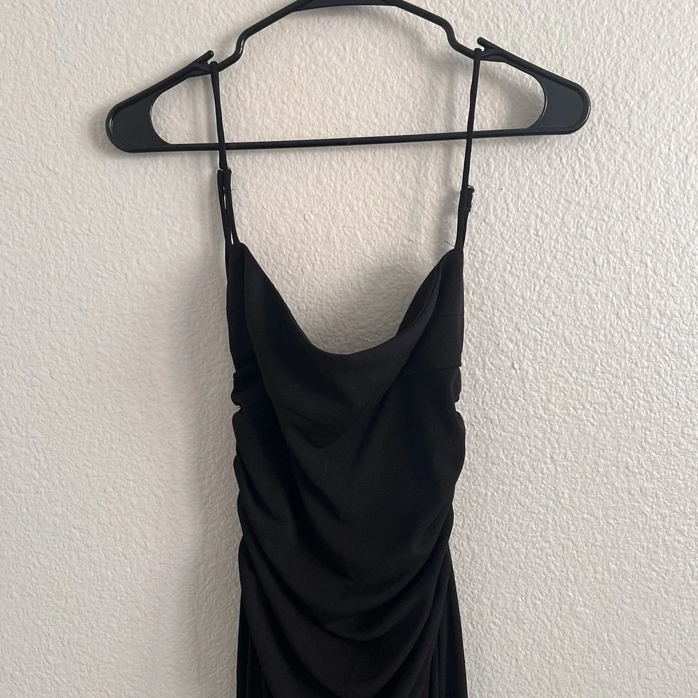 Zara Medium Dress Maxi Black Lace Up Back Ruched Whimsigoth Glam NWT - Picture 8 of 8
